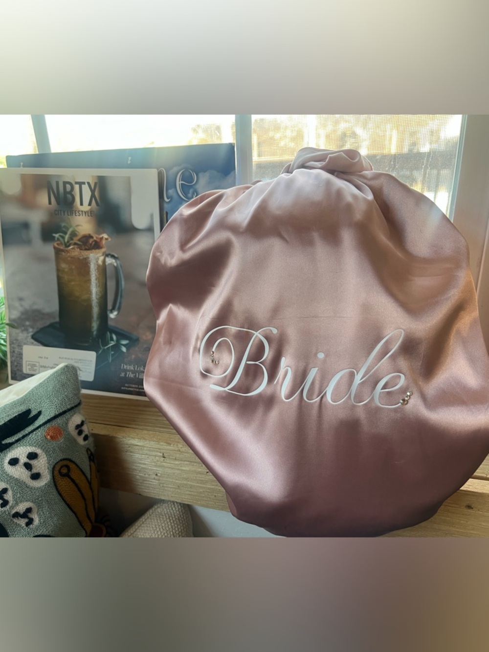 Handmade Bridal Satin Bonnet in Dusty Rose